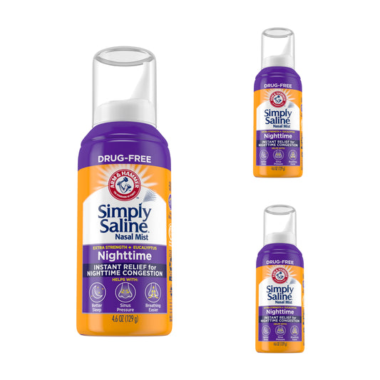 3 PK Simply Saline Plus Nighttime Nasal Mist+Eucalyptus Extra Strength 4.25oz Ea