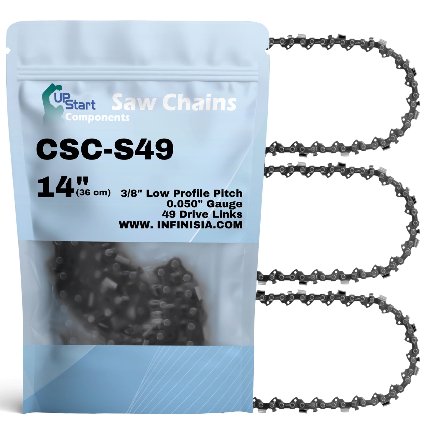 3-Pack 14" Semi Chisel Saw Chain for Poulan PLN1514 Chainsaw - (14 inch, 3/8" Low Profile Pitch, 0.050" Gauge, 49 Drive Links, S49)