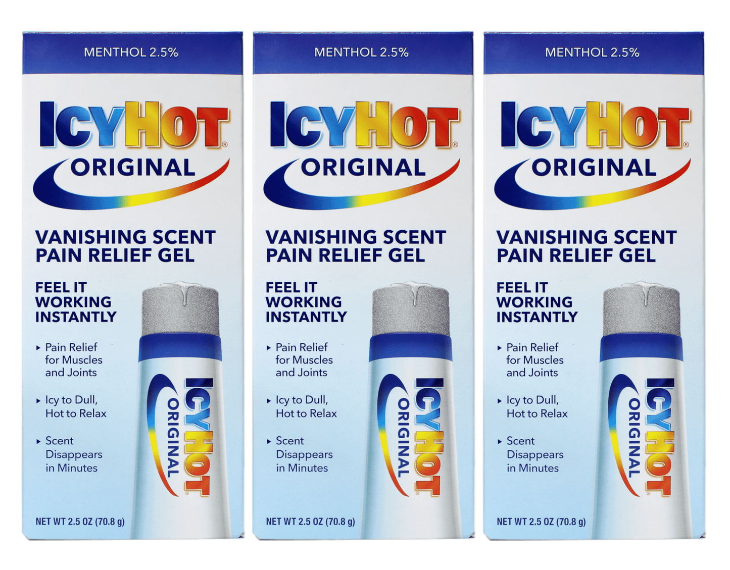 3 Pack - ICY HOT Pain Relieving Vanishing Scent Gel 2.50 oz Each