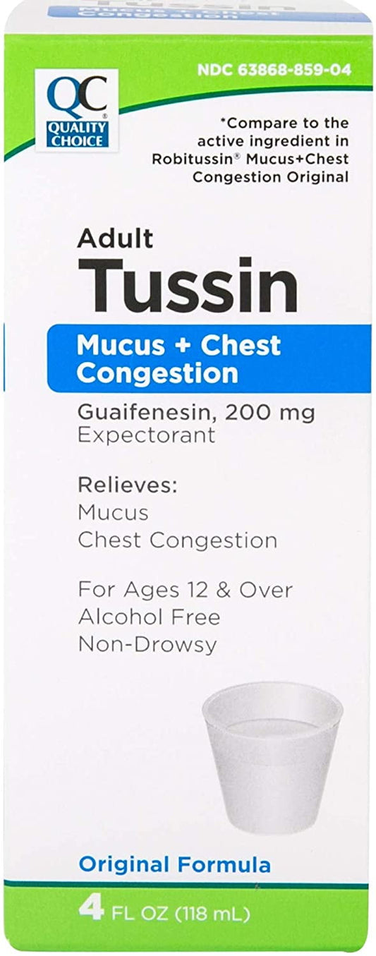 3 Pack Quality Choice Adult Tussin Gauifenesin Expectorant 4 Ounce