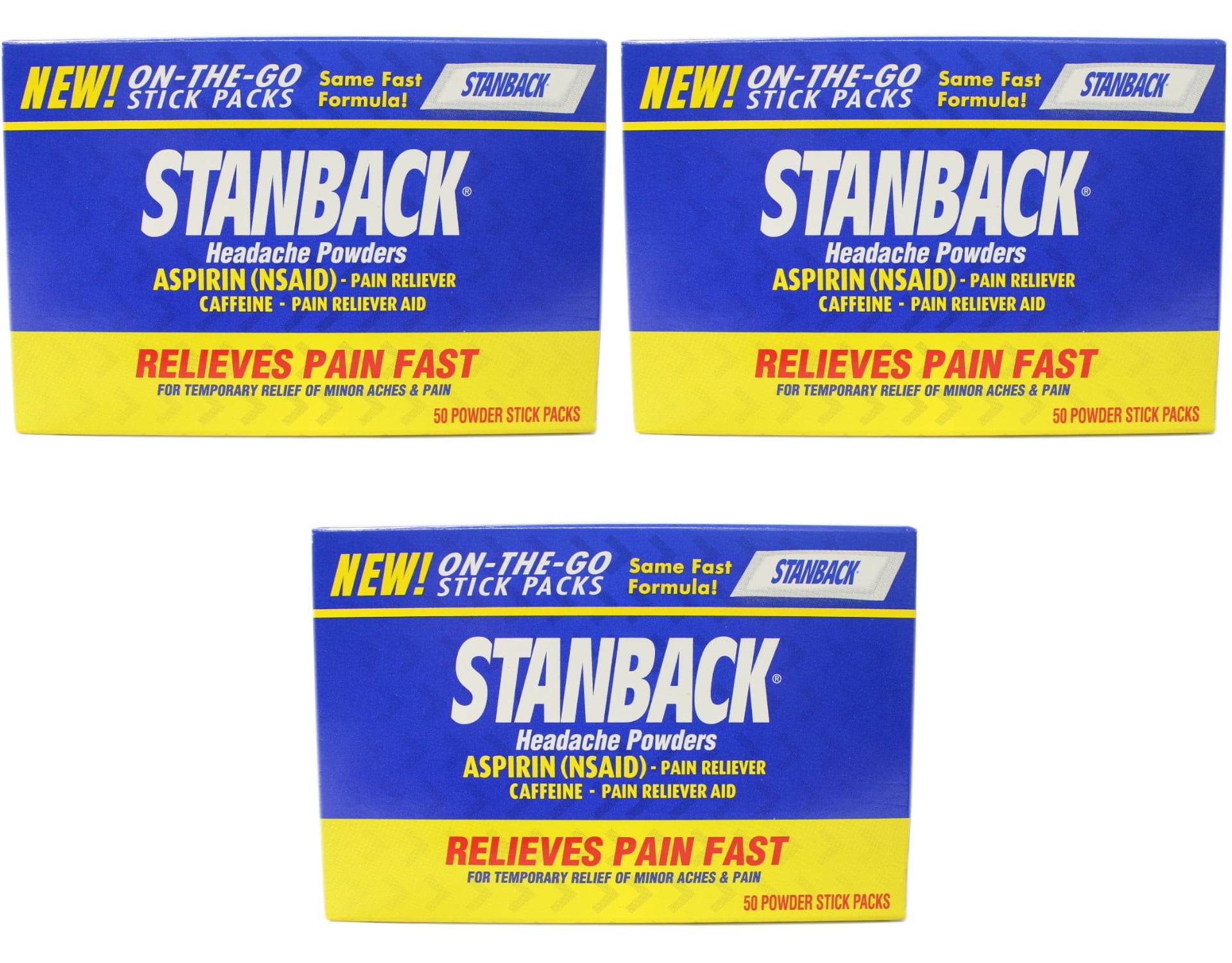 3 Pack Stanback Stick Pack Headache Powders 50 Count Each