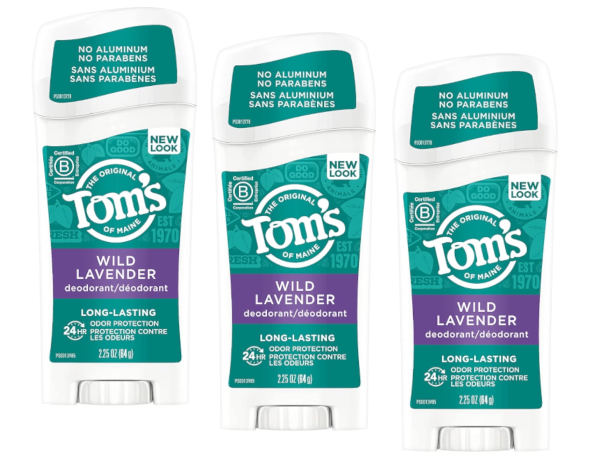 3 Pack -Tom's of Maine Natural Long-Lasting Deodorant Stick Lavender 2.25 oz Each