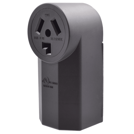 30 Amp 125/250V, NEMA 10-30R Surface Mount Power outlet, Straight Blade Range and Dryer Outlet Non-Grounding, Black