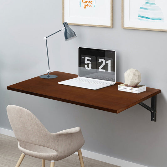 31.5" Wall Mounted Folding Table Solid Pinewood Floating Desk Heavy Duty Workbench Computer Bar Dining Table for Laundry Room Small Space Office, Brown