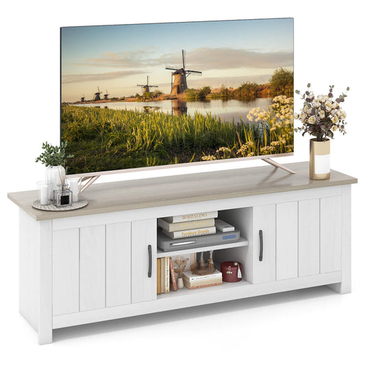 Farmhouse TV Stand for TVs up to 65'' Media Console Center with Doors Cubbies