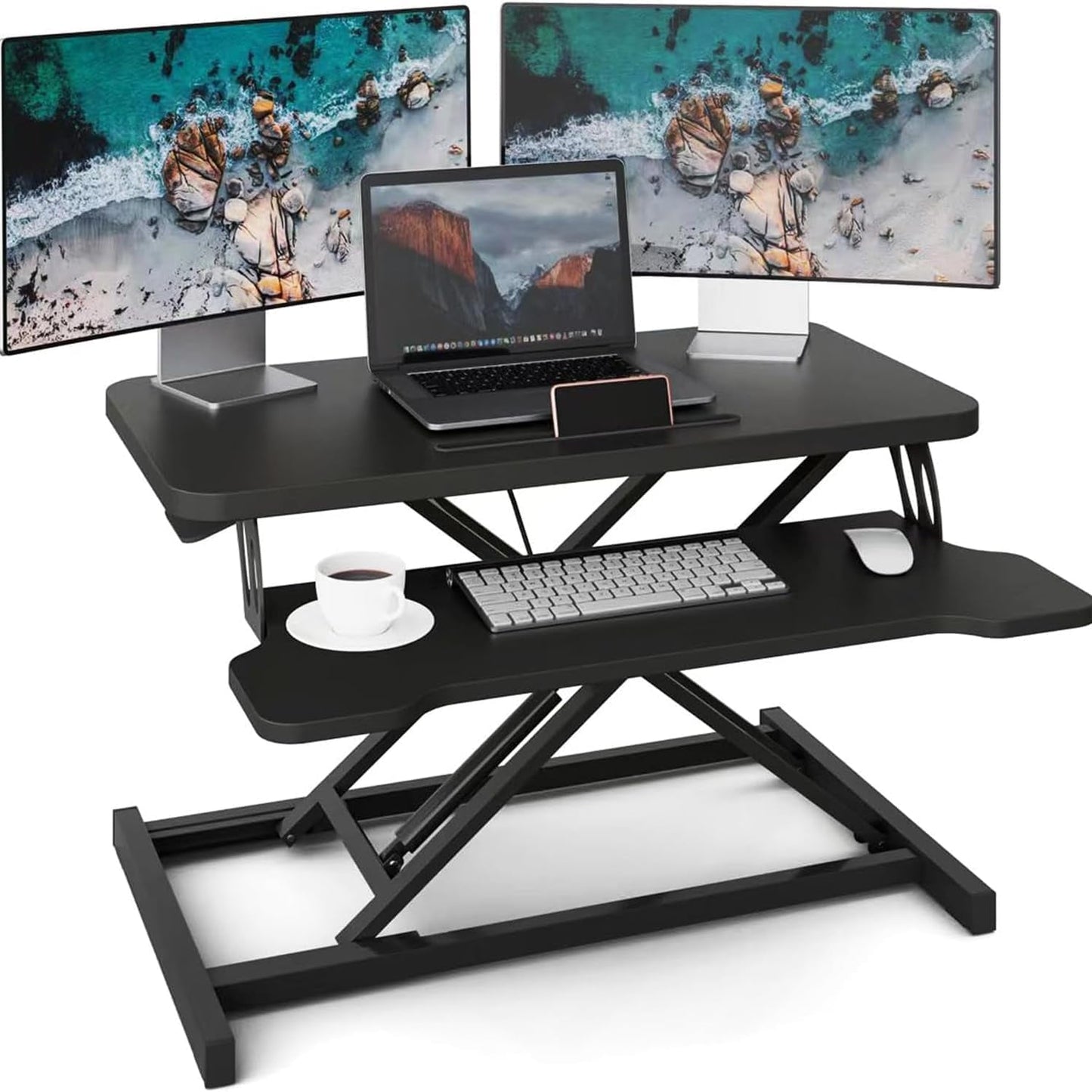 32" Home Office Height Adjustable Standing Desk Converter for Table Tops and Home Office with Keyboard Tray,Men Gift,Black