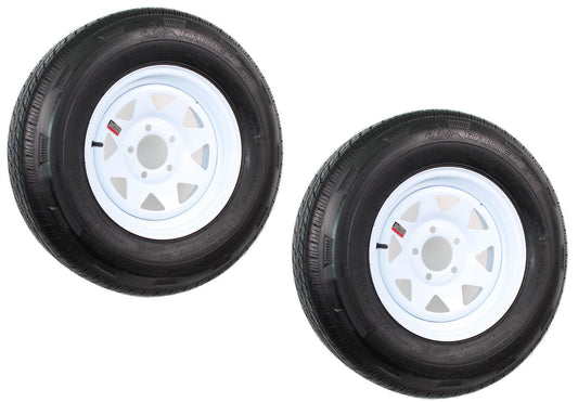 2-Pk Radial Trailer Tire Rim ST205/75R14 205/75-14 5 Lug Bolt White Spoke Wheel