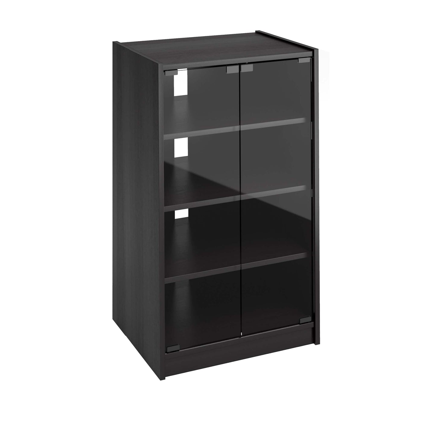 Corliving 4-Tier Media Stand, DVD Storage Cabinet with 3 Adjustable Shelves, Tempered Glass Doors, and Cable Management