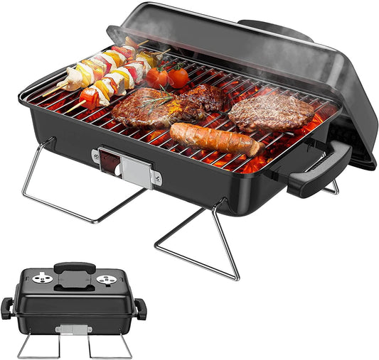 ASA Portable Charcoal Grill, Stainless Steel Outdoor Smoker BBQ with Lid for Camping, Beach Barbecue, Smoker Grill for Camping Picnics Garden Beach Party