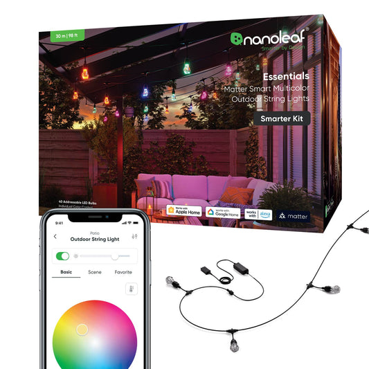 Nanoleaf Essentials Smart Multicolor Outdoor String Lights Smarter Kit – 98 feet