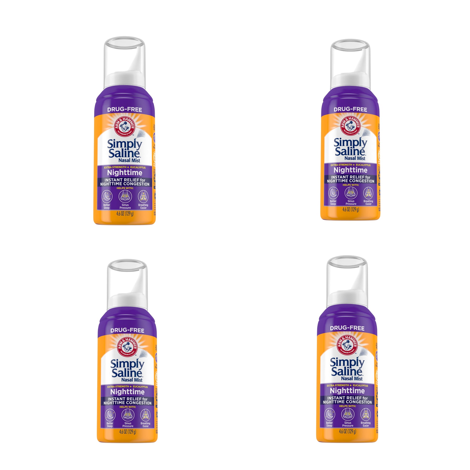 4 PK Simply Saline Plus Nighttime Nasal Mist+Eucalyptus Extra Strength 4.25oz Ea