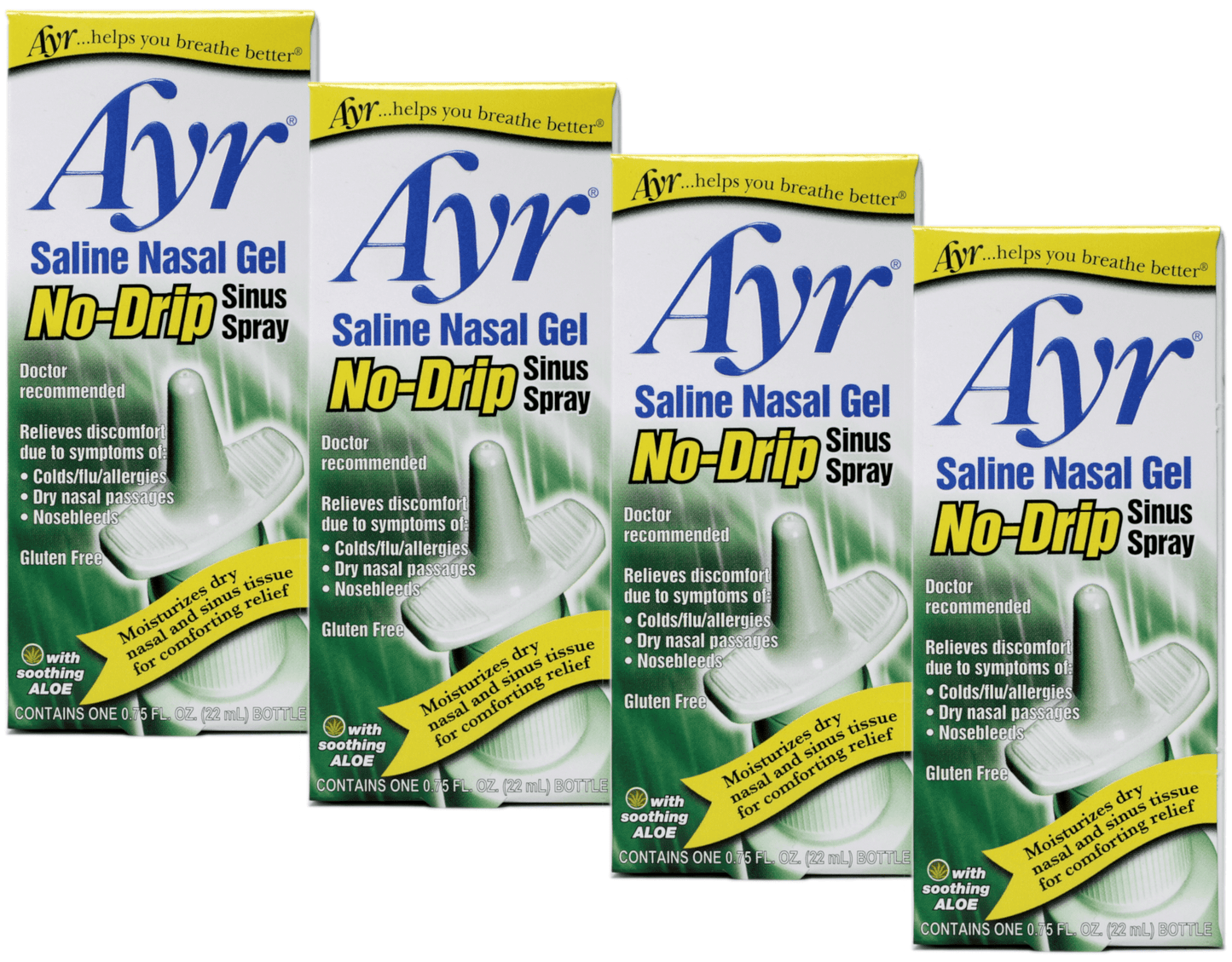 4 Pack - Ayr Saline Nasal Gel No-Drip Sinus Spray 0.75oz Each