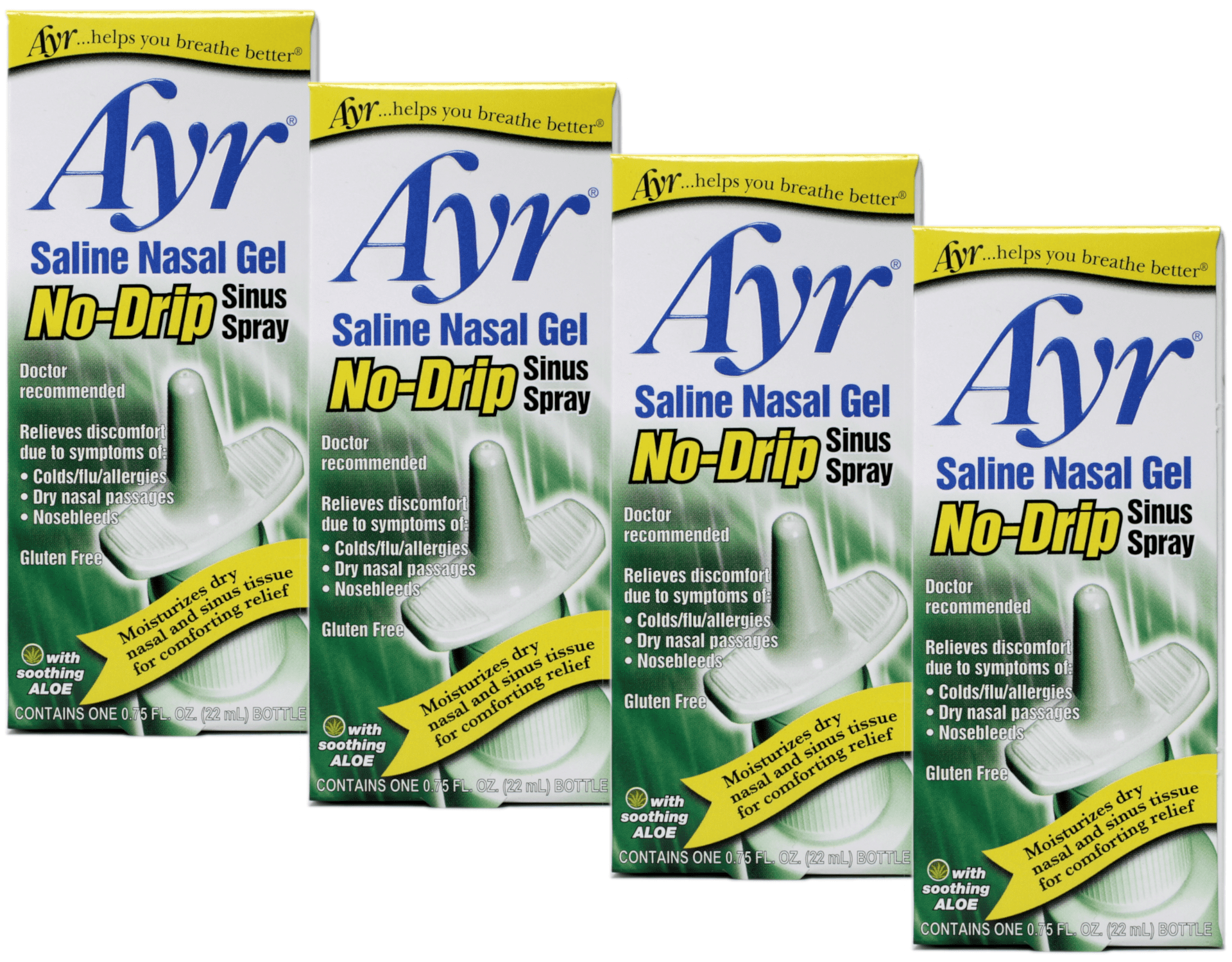 4 Pack - Ayr Saline Nasal Gel No-Drip Sinus Spray 0.75oz Each