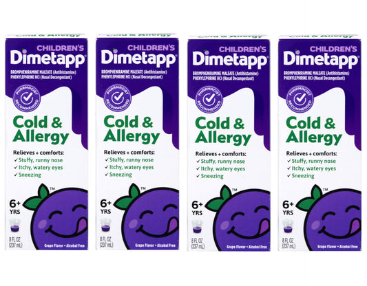 4 Pack Dimetapp Children's Cold & Allergy Grape Flavor 8 Oz Each