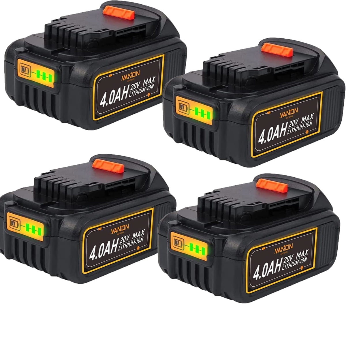 4 Pack For DeWalt 20V 20 Volt Max XR DCB204-2 Lithium Ion Battery DCB205-2 DCB206-2 DCB205 DCB206 DCB200 DCB200-2 4.0AH Cordless