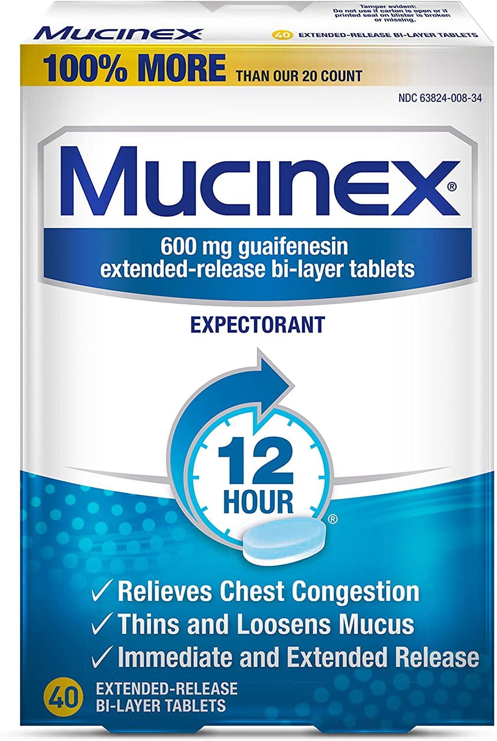 4 Pack - Mucinex 12-Hour Chest Congestion Expectorant Tablets, 40 Each