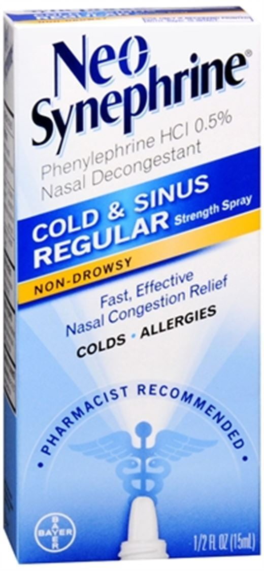 4 Pack Neo-Synephrine Nasal Spray Regular Strength Formula 0.5 fl oz (15 mL) Ea