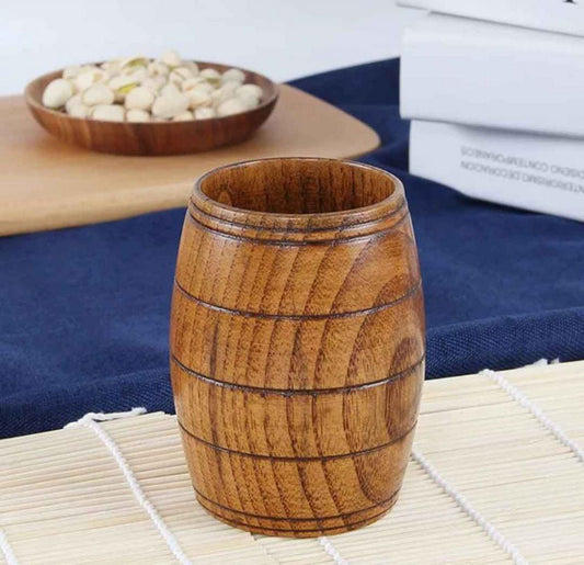 4 Sets Handmade Wooden Barrel Shaped Beer Mugs and 4 wooden Saucer plates for snacks