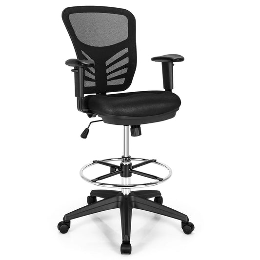 Drafting Mesh Office Chair with Adjustable Armrests and Foot-Ring