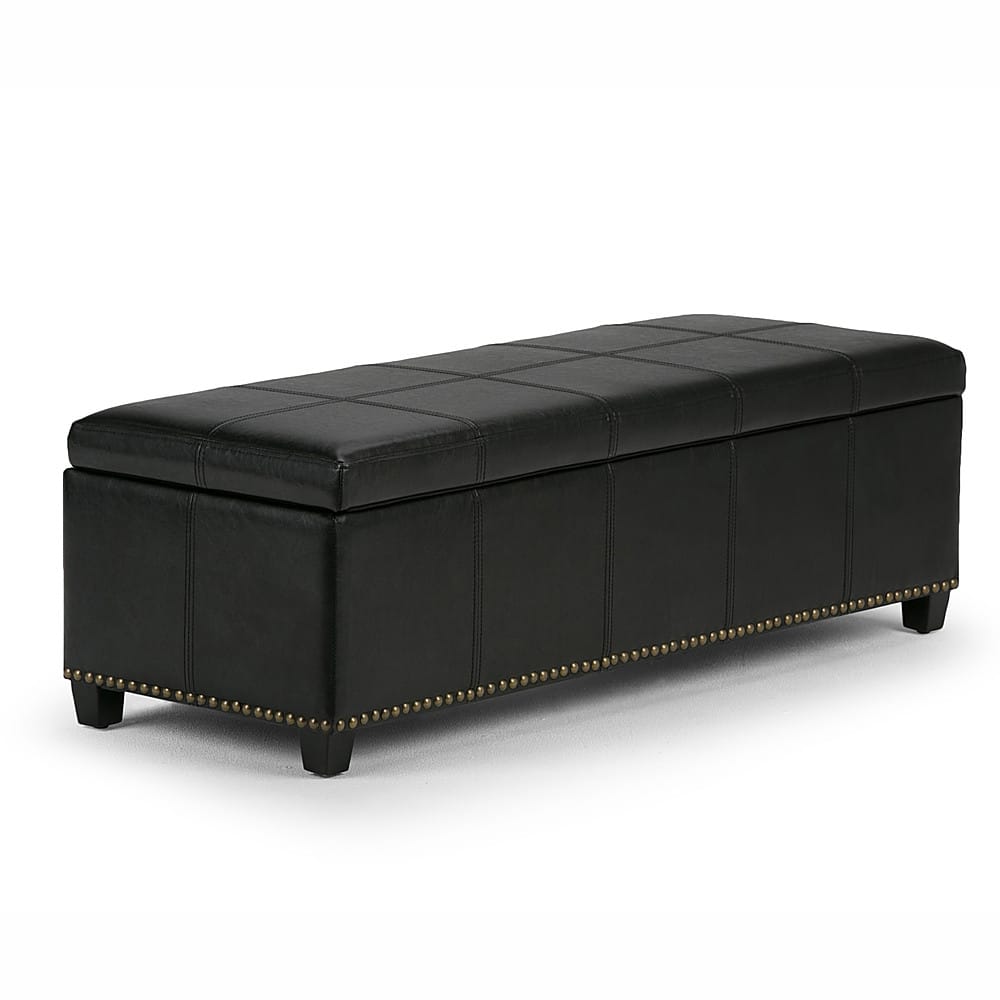 Kingsley Rectangular Bonded Leather Bench Ottoman With Inner Storage