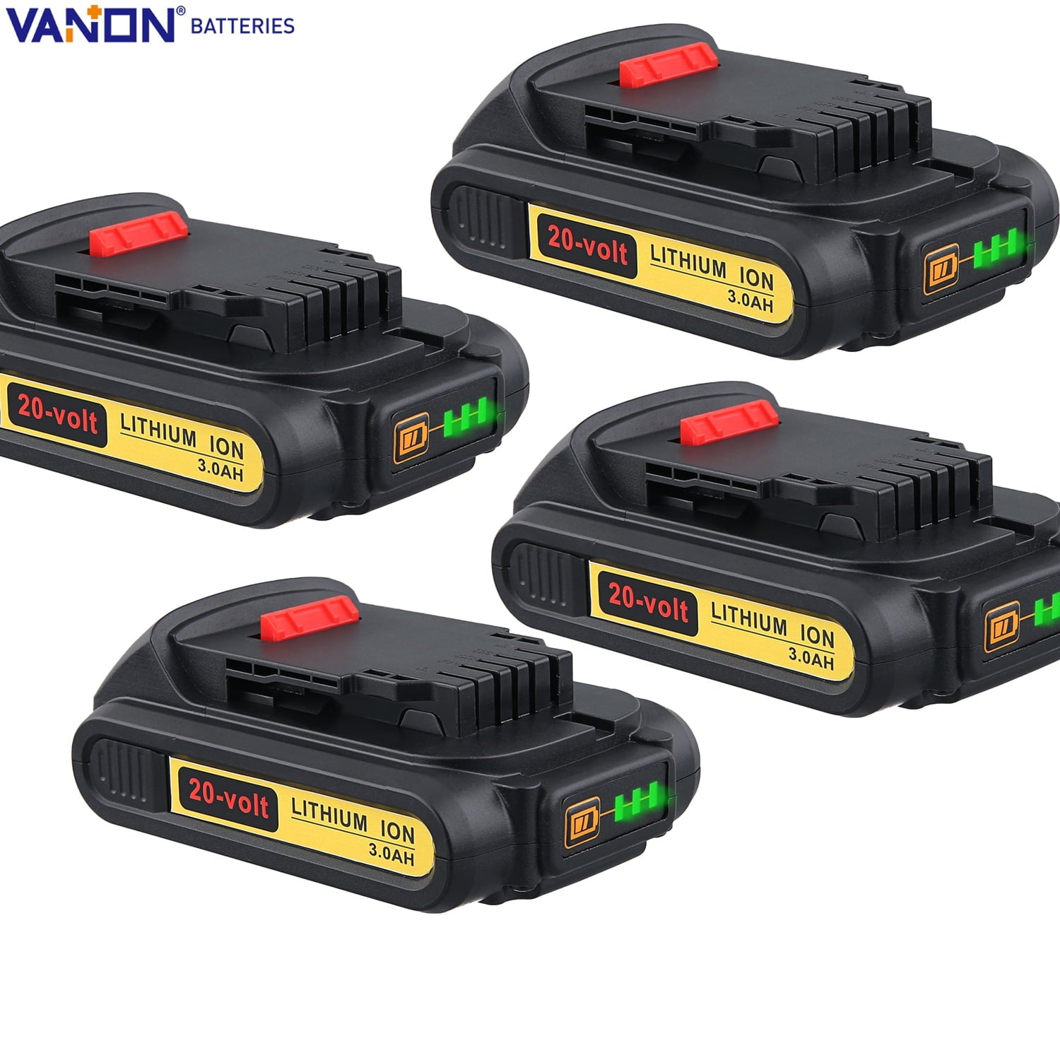 4Pack For Dewalt DCB201 20V 20 Volt Max LITHIUM Battery Pack DCB207 DCB203 3000mAh