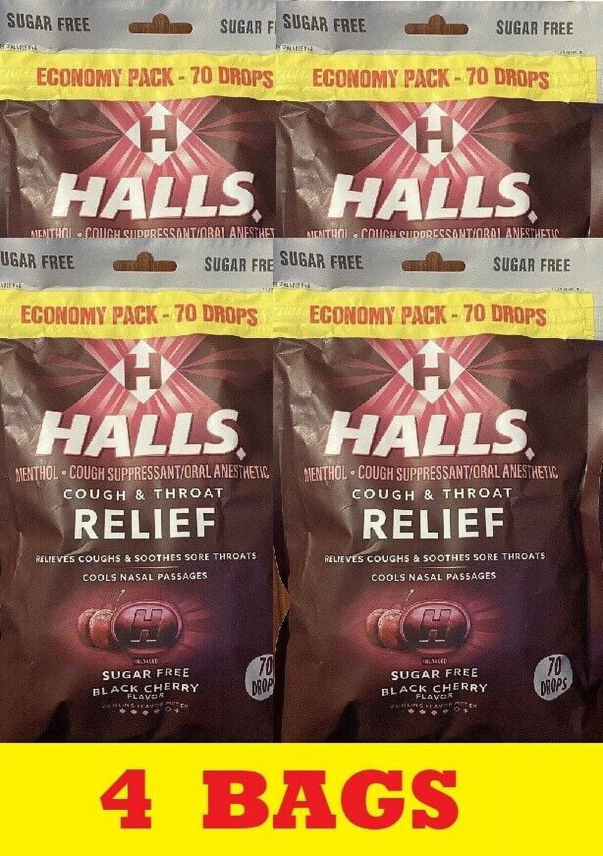 4x Halls ECONOMY PACK Black Cherry Cough & Throat Relief 70 Cough Drops 4 BAGS