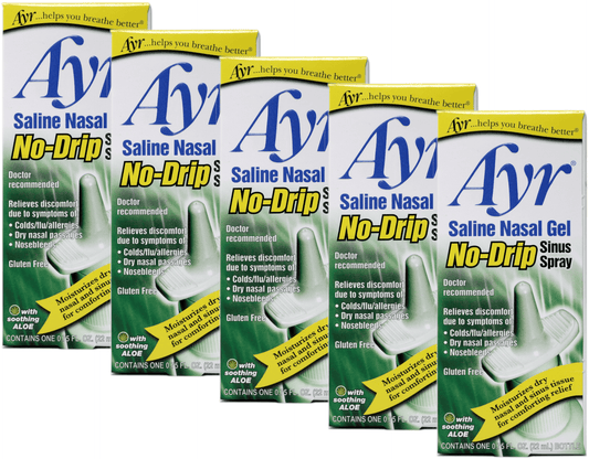 5 Pack - Ayr Saline Nasal Gel No-Drip Sinus Spray 0.75oz Each