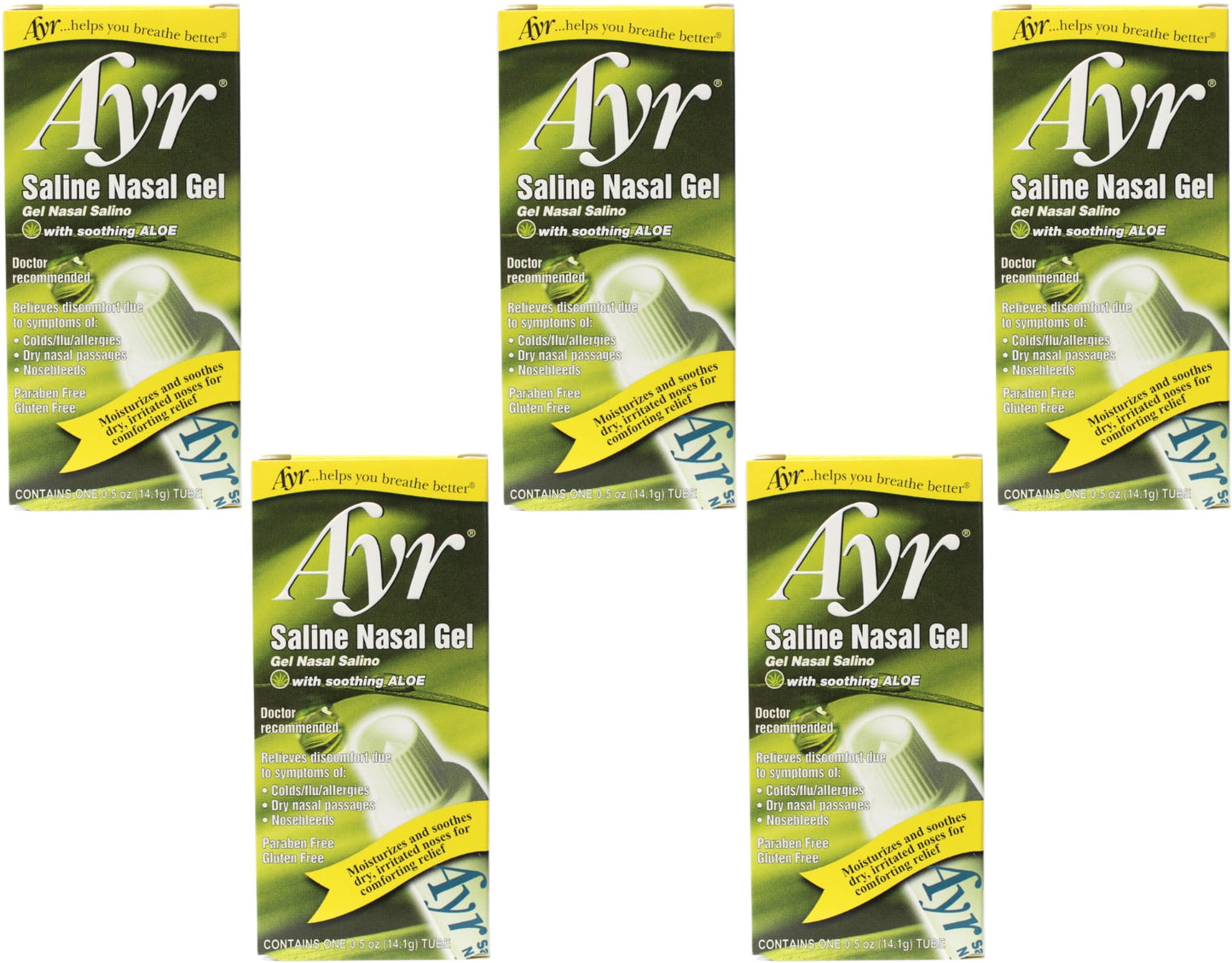 5 Pack- Ayr Saline Nasal Gel with Soothing Aloe 0.50 oz Each