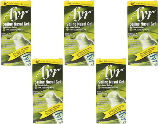 5 Pack- Ayr Saline Nasal Gel with Soothing Aloe 0.50 oz Each