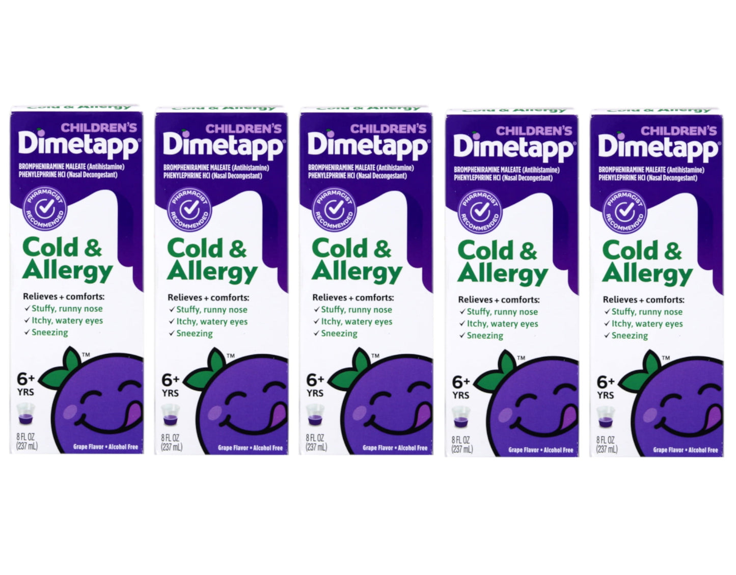 5 Pack Dimetapp Children's Cold & Allergy Grape Flavor 8 Oz Each