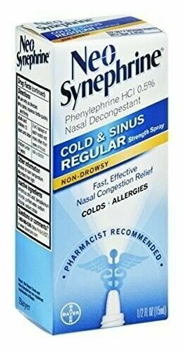 5 Pack Neo-Synephrine Nasal Spray Regular Strength Formula 0.5 fl oz (15 mL) Ea