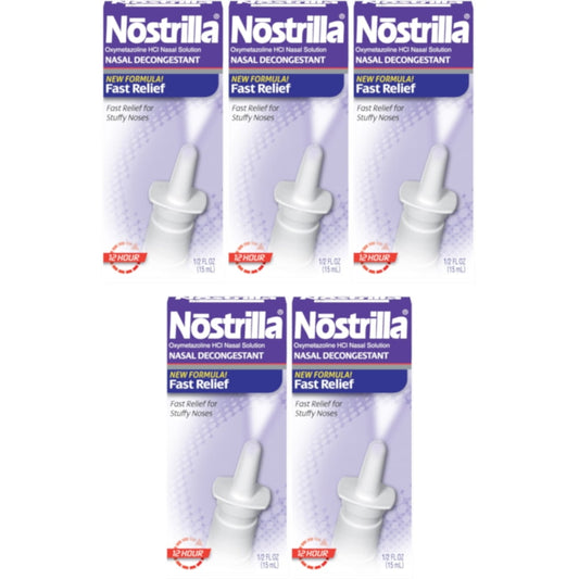 5 Pack Nostrilla Nasal Decongestant 12 Hour Fast Relief 15 ml for Stuffy Noses