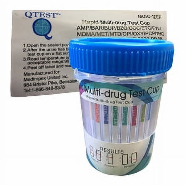 (5 pack) 12 Panel Multi Drug Test LOW CUT OFF Cup - QTEST (Includes ETG & FEN)