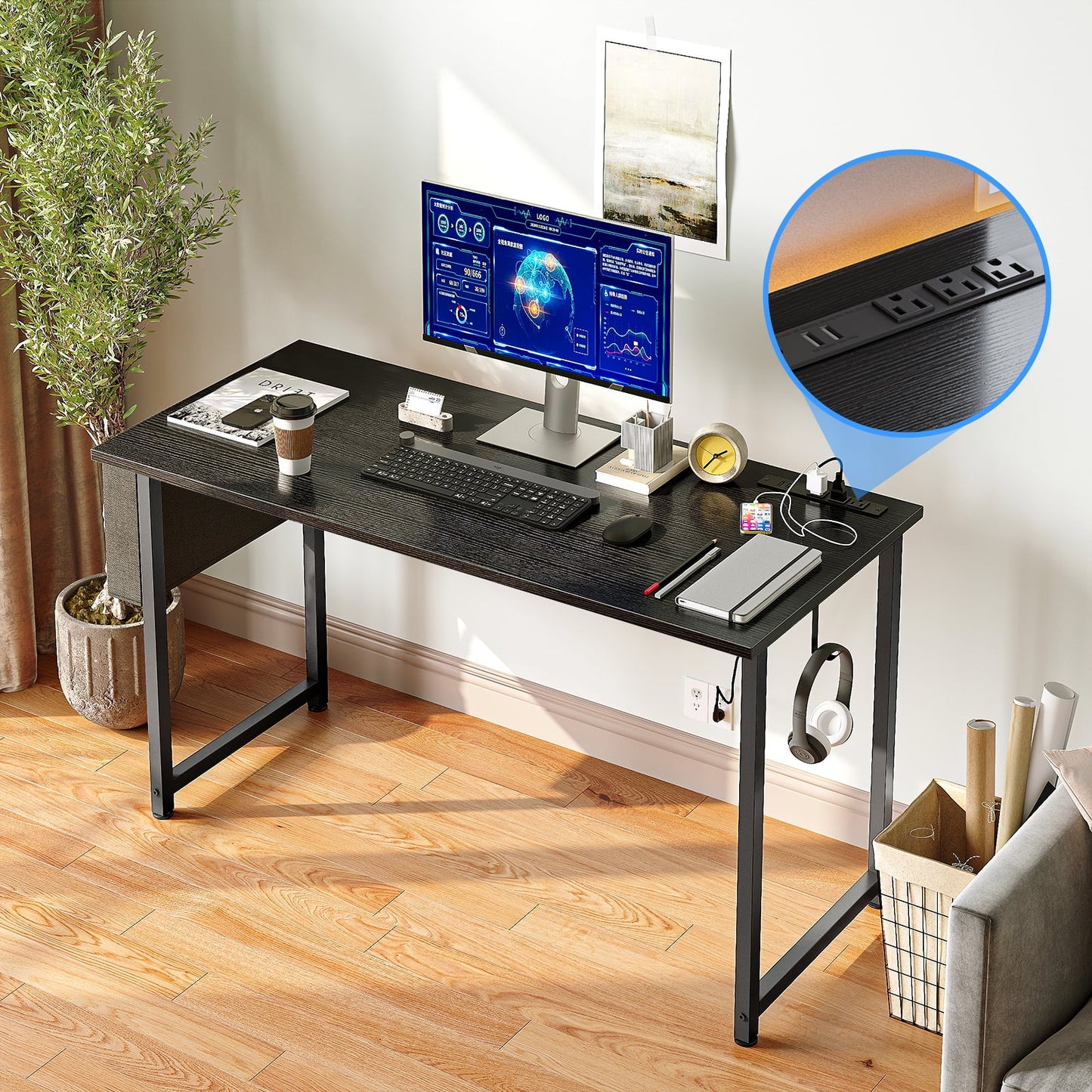 Coleshome Computer Small Study Writing Desk 39 inch,Work Home Office Desk for Small Space, Student Kids Desk with Splice Board, Vintage and Black