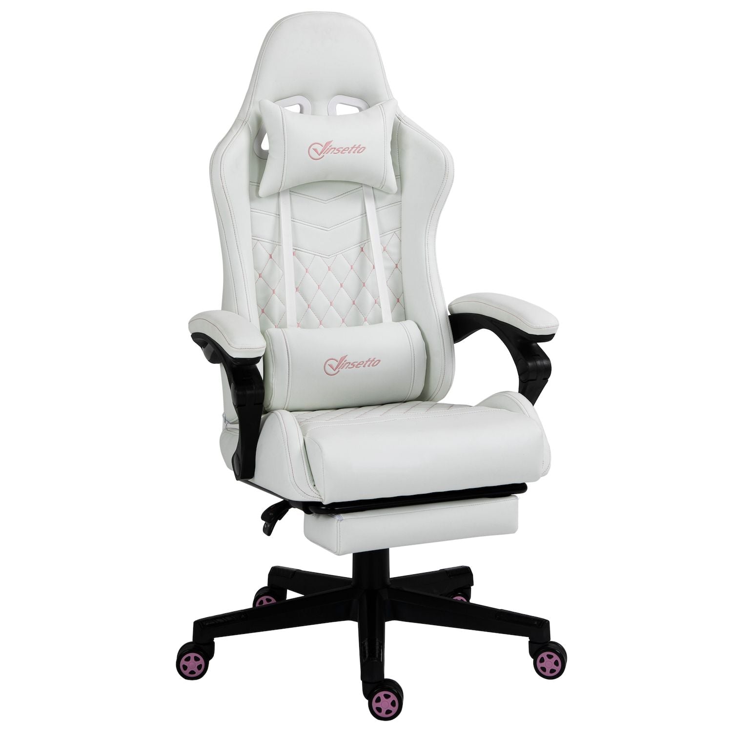 Vinsetto High Back PU Leather Gaming Chair Racing Computer Chair with Swivel Wheels Retractable Footrest Headrest Lumbar Support and Armrest White