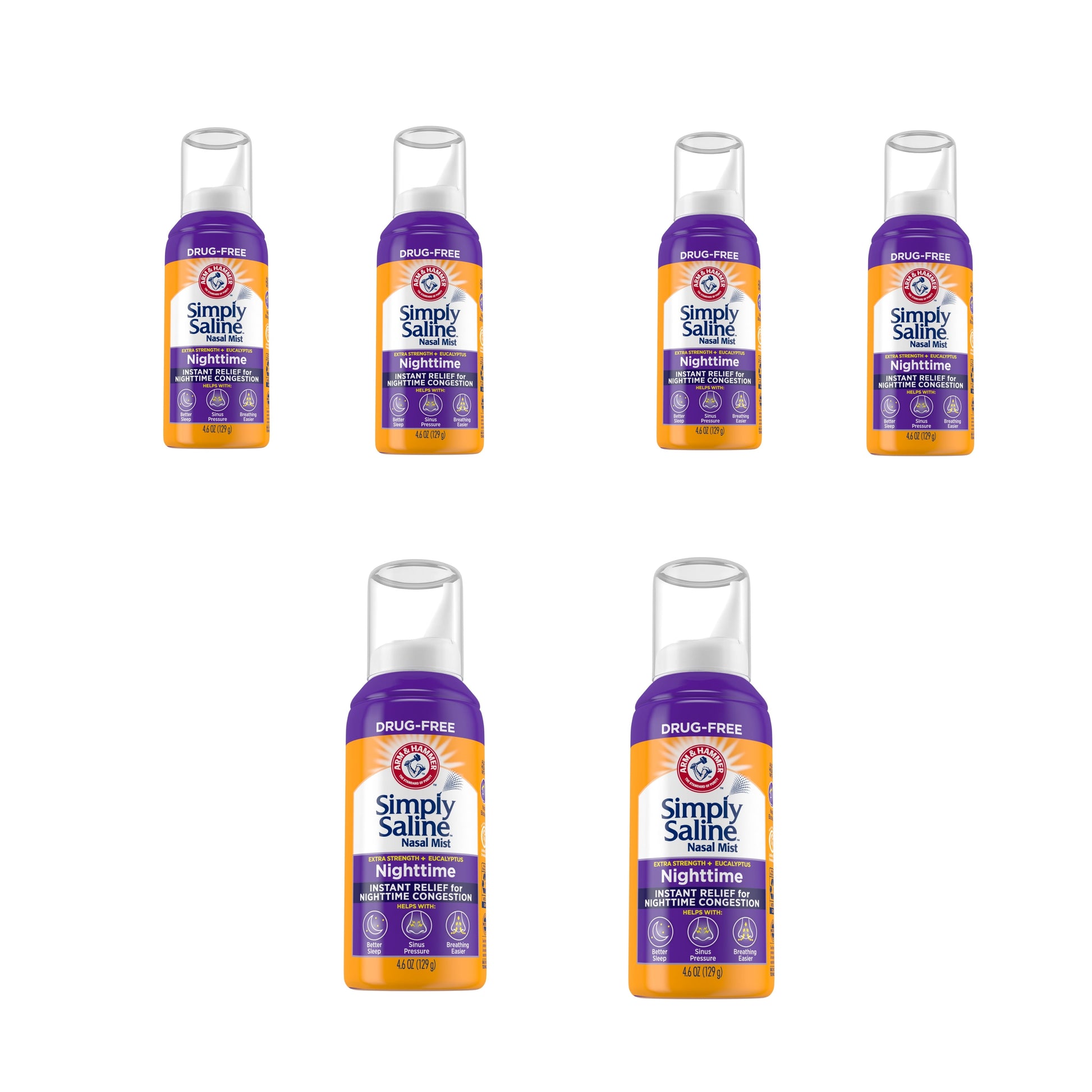 6 PK Simply Saline Plus Nighttime Nasal Mist+Eucalyptus Extra Strength 4.25oz Ea