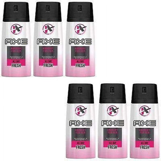 6 Pack AXE Anarchy for Her Deodorant Body spray For Women 4 Oz.