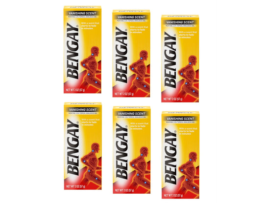 6 Pack Bengay Vanishing Scent Non-Greasy Pain Relief Gel, 2 Oz each