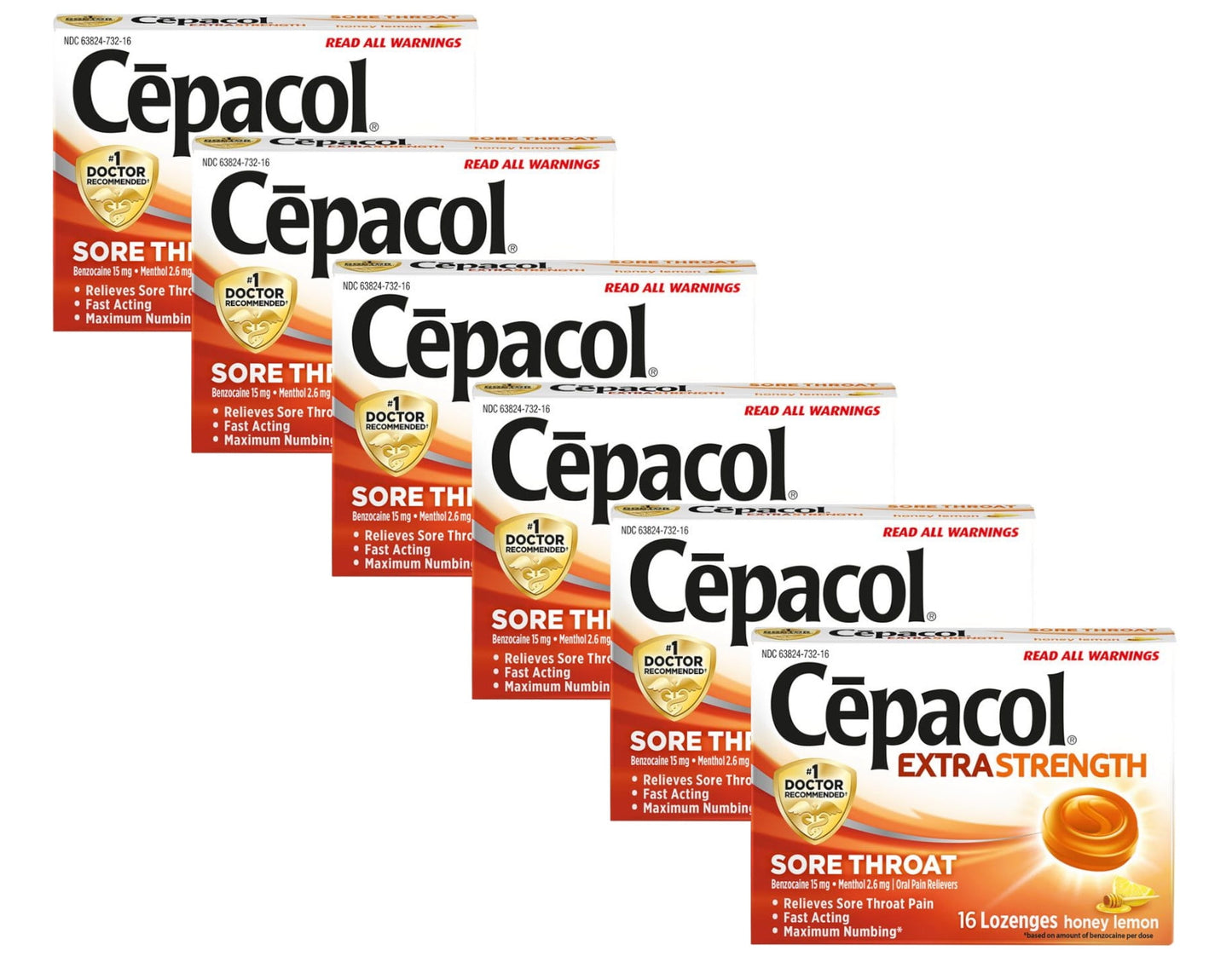 6 Pack Cepacol Extra Strength Sore Throat Honey Lemon 16 Lozenges Each