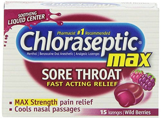 6 Pack Chloraseptic Max Sore Throat Lozenges Wild Berries 15 Each