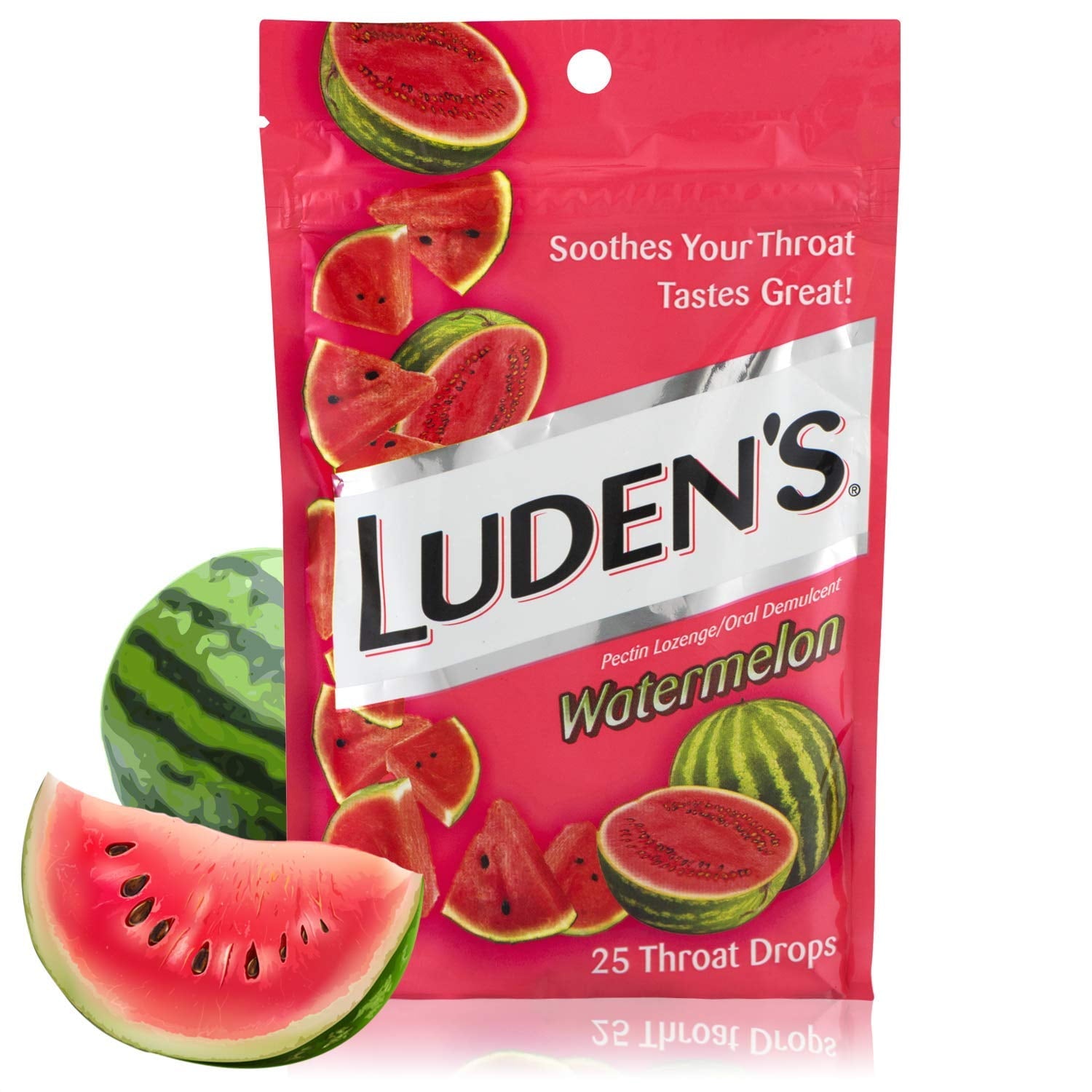 6 Pack Ludens Throat Drops, Watermelon, 25 Count Each