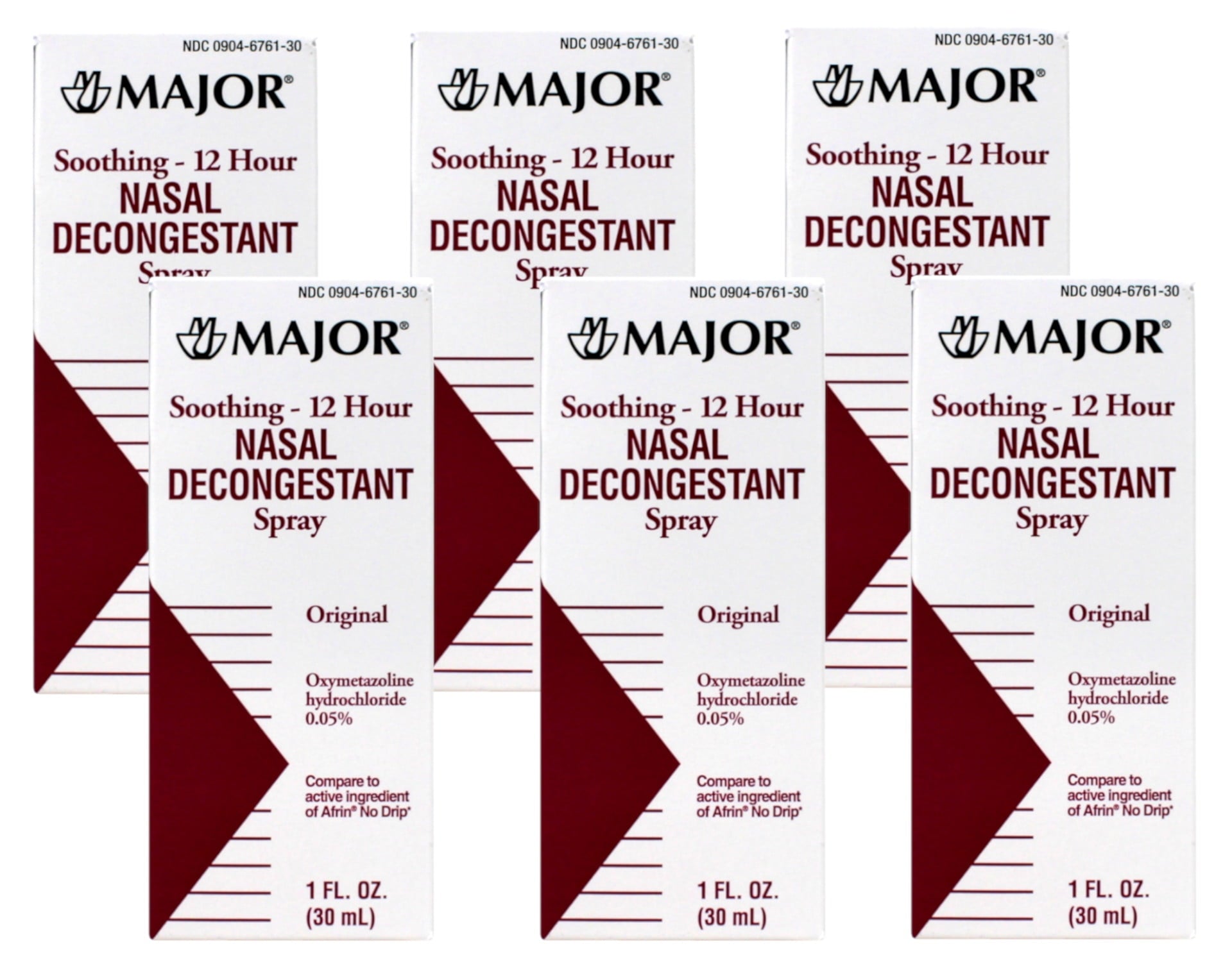 6 Pack Major Nasal Decongestant Soothing 12-Hour Spray 1 Ounce