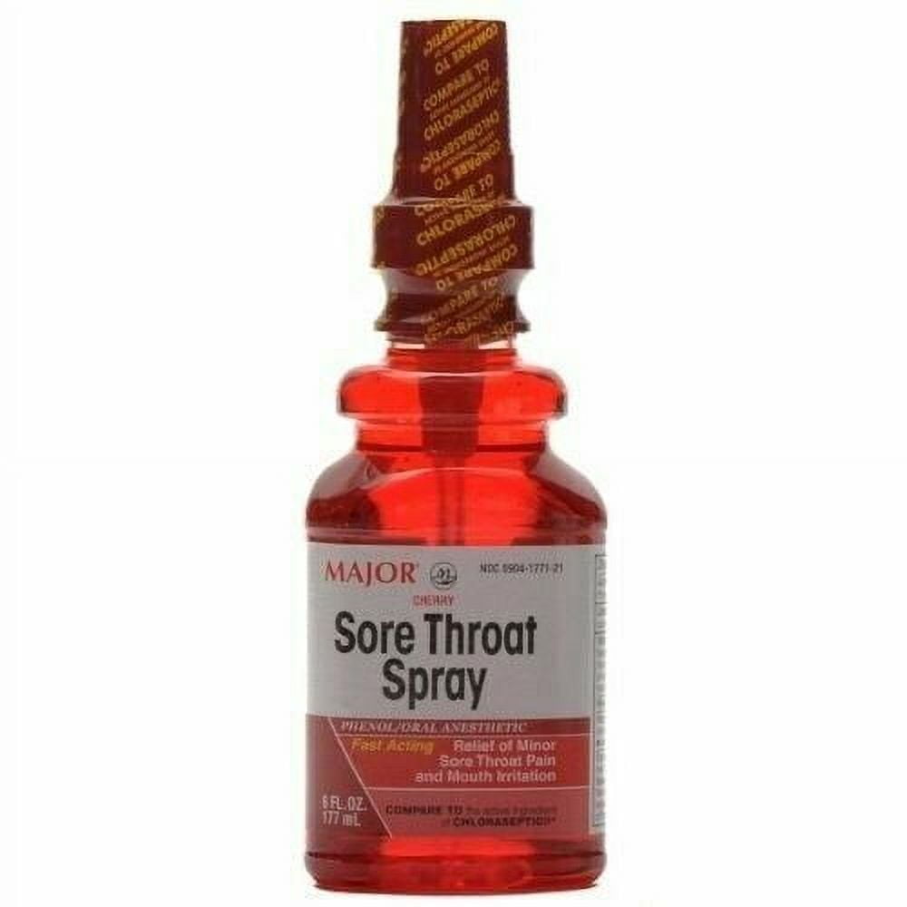 6 Pack Major Sore Throat Spray With Cherry Flavor, Phenol - 6 Ounce Each