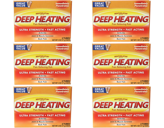 6 Pack - Mentholatum Ultra Strength Deep Heating Pain Relieving Rub 2x2Oz Tubes Ea