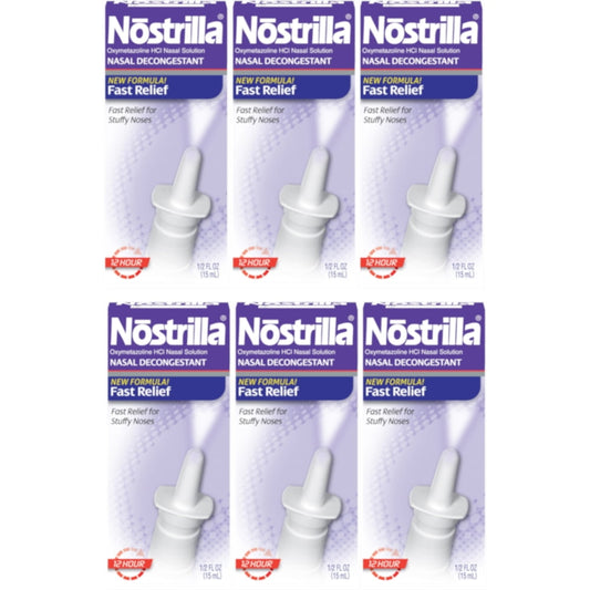 6 Pack Nostrilla Nasal Decongestant 12 Hour Fast Relief 15 ml for Stuffy Noses