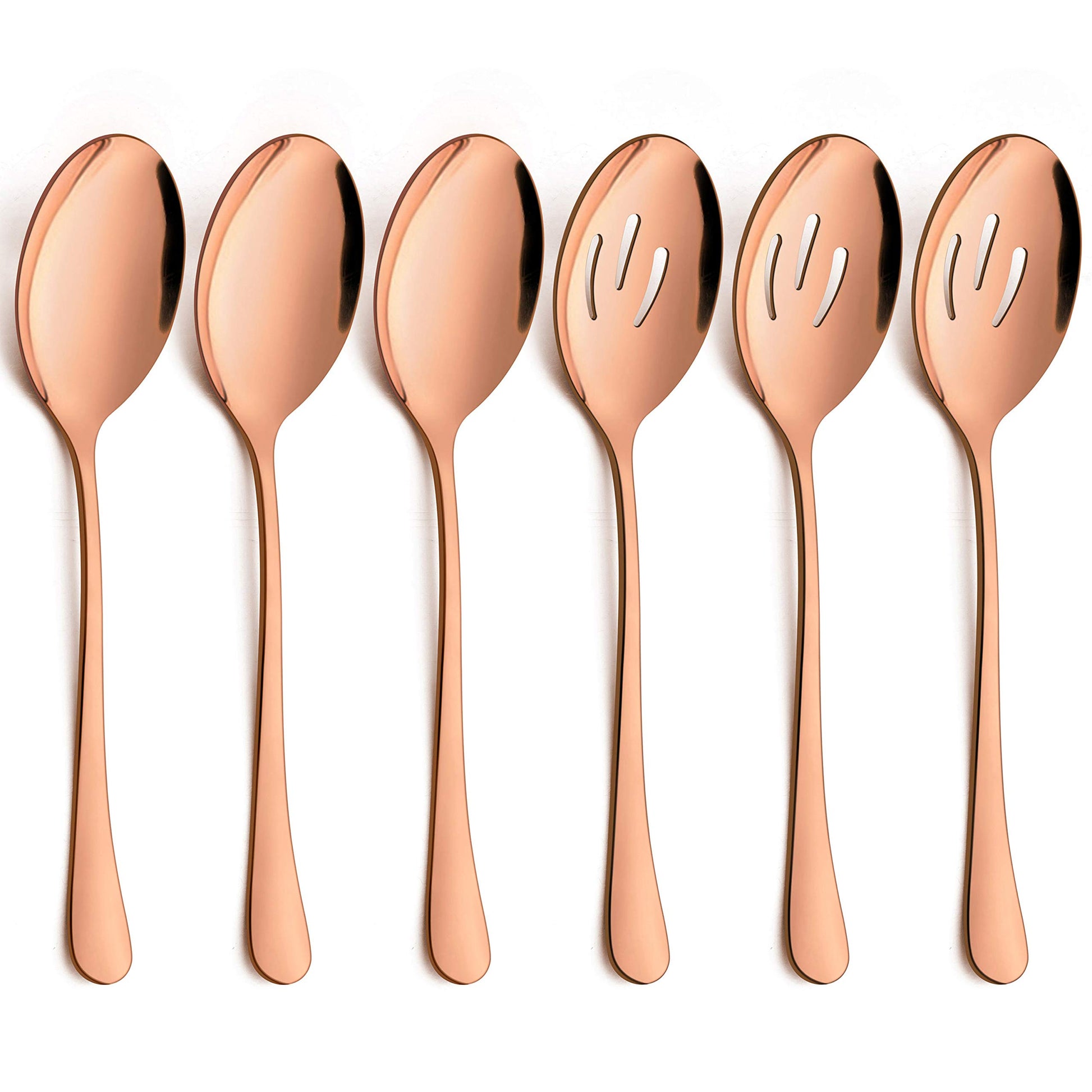 6-Piece Copper Serving Spoons, Copper Slotted Serving Spoons, Stainless Steel Rose Gold Serving Utensils for Party Buffet Restaurant Banquet Dinner Catering, 8 3/4 Inch, Dishwasher Safe