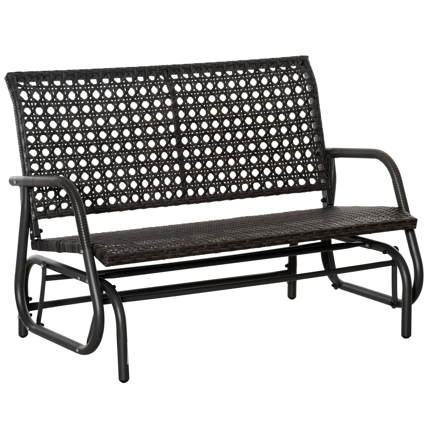 2-person Outdoor Wicker Glider Bench, Patio Garden Pe Rattan Loveseat Chair