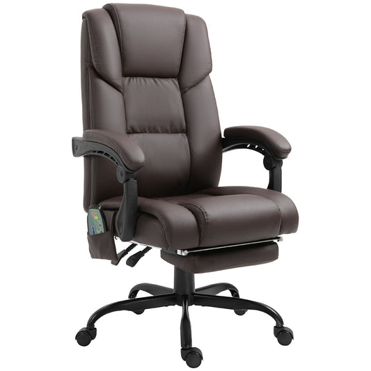 Vinsetto High Back Massage Office Desk Chair with 6 Point Vibrating Pillow Computer Recliner Chair with Retractable Footrest and Adjustable Lumbar Support Brown