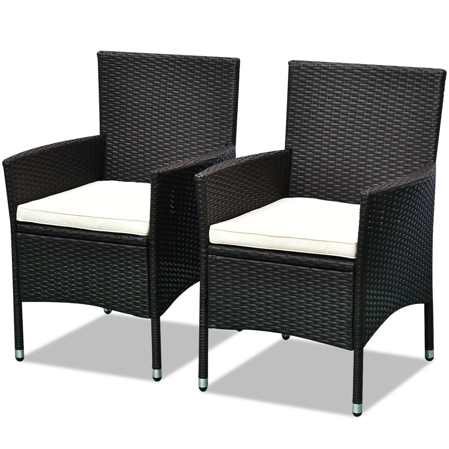 2pc Patio Rattan Wicker Dining Armrest Chairs Furniture W/ Cushions