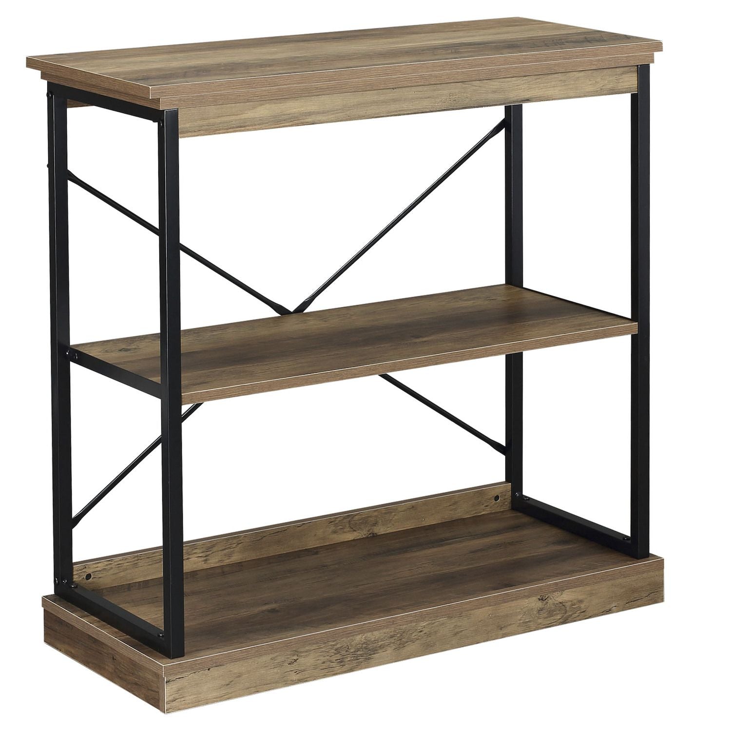 2-tier Industrial Shelf Bookcase W/ Steel Frame, Open Shelves, Brown, Black